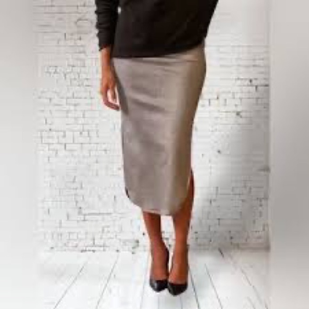 Frank & Eileen Metallic Taupe Midi Pencil Skirt